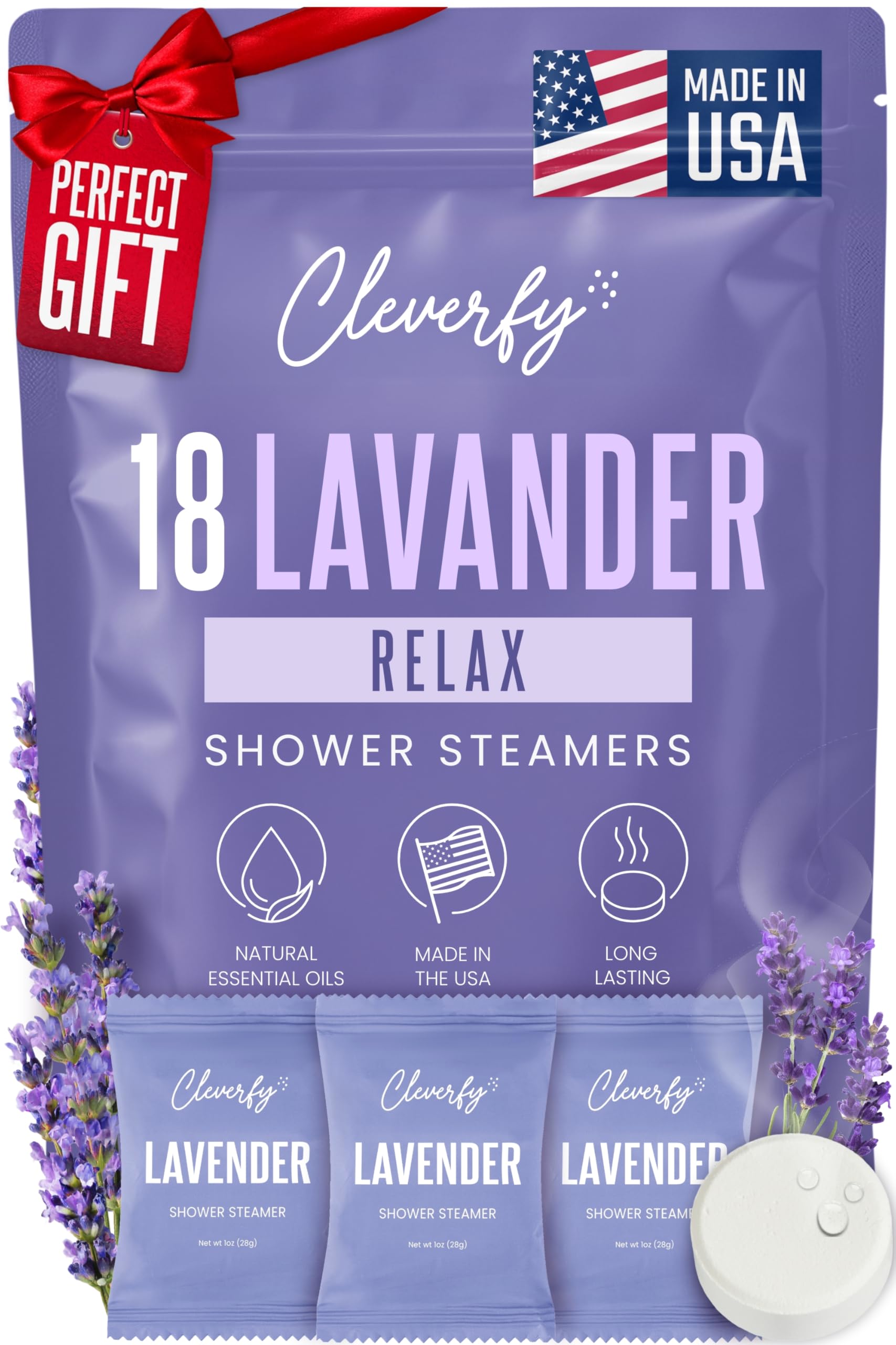 Cleverfy Lavender Shower Steamers Aromatherapy Gifts for Women, 18 Tablets