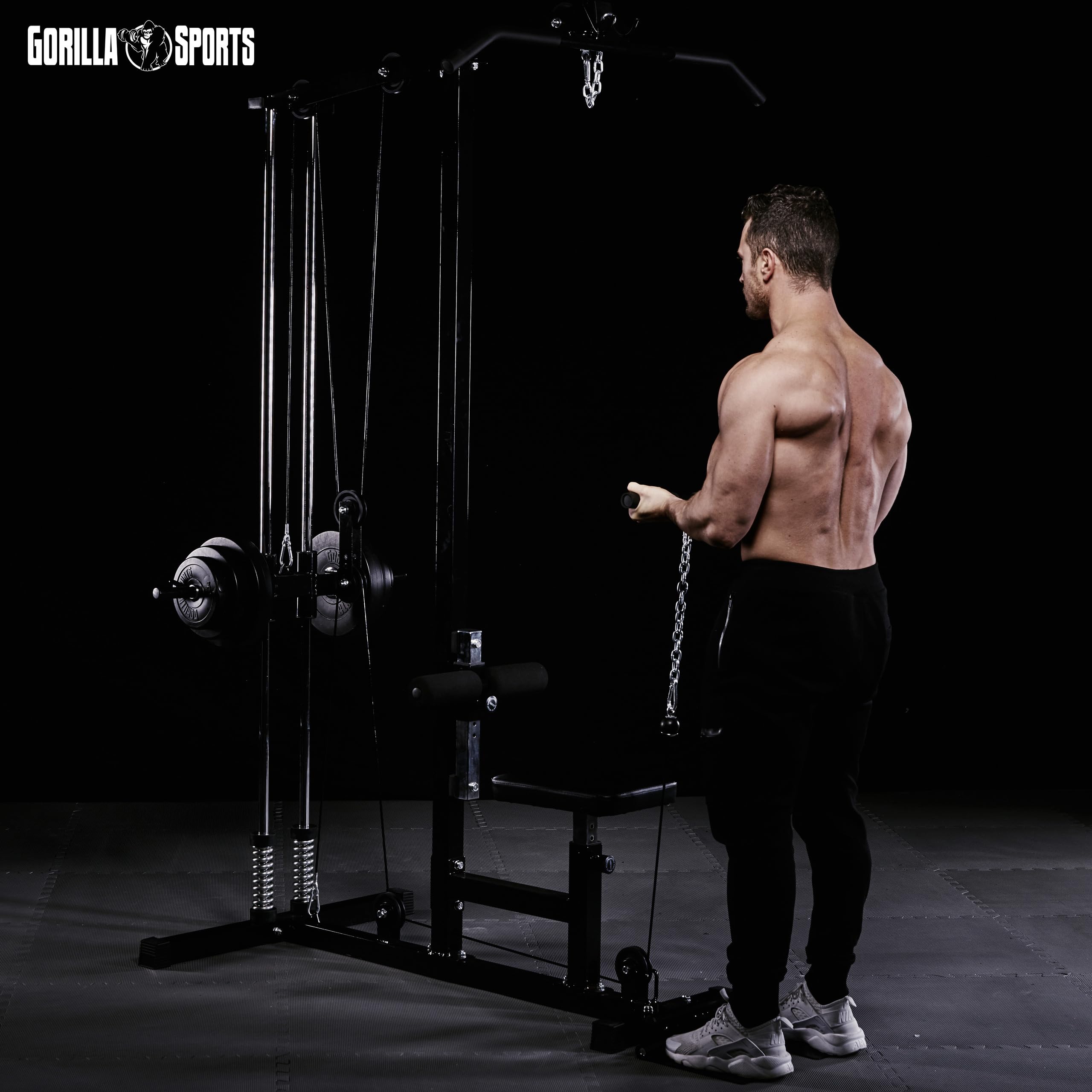 GORILLA SPORTS® Latzugturm verstellbar mit 2 Seilzügen, 30 mm, bis 300 kg