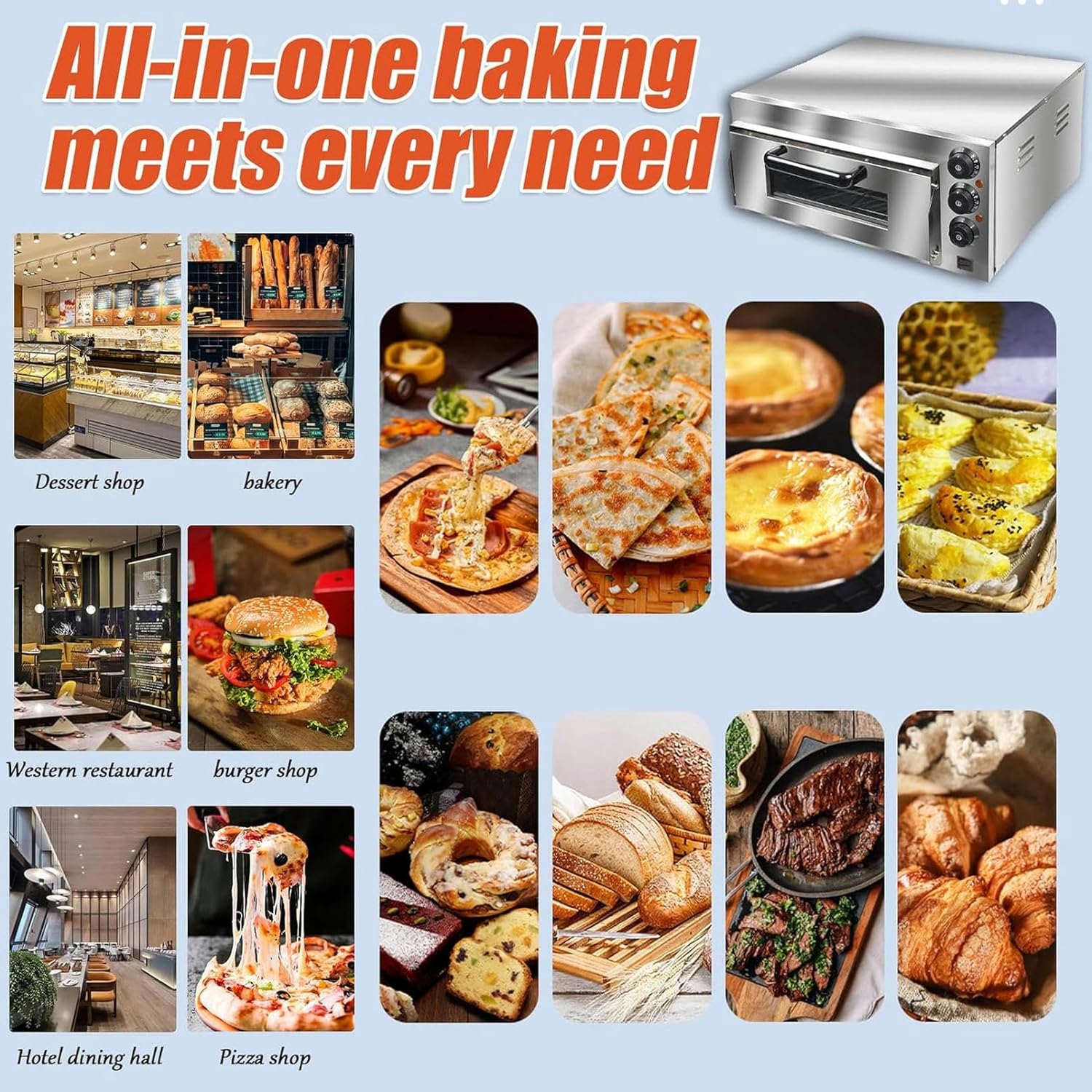 Commercial Pizza Oven, Single Deck Stainless Steel Pizza Oven, Pizza Maker for Making Pizza Pretzels and Baking