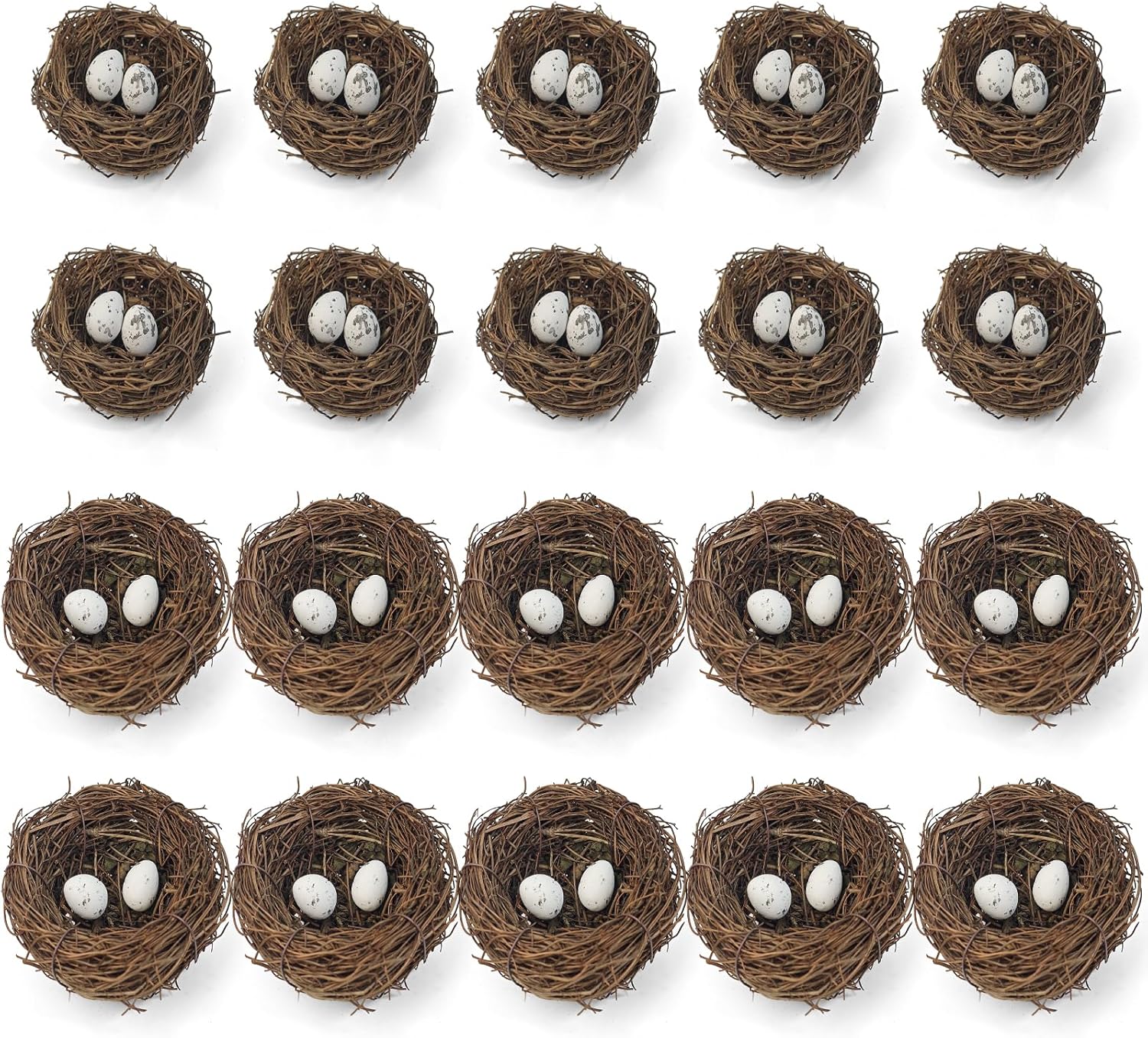 60 Pcs Artificial Rattan Birds Nest with Eggs for Crafts, Mini Faux Bird Nest for Easter Home Garden Decor Wedding Party(20 Pcs Mixed Small Size Nest & 40 Pcs Eggs)