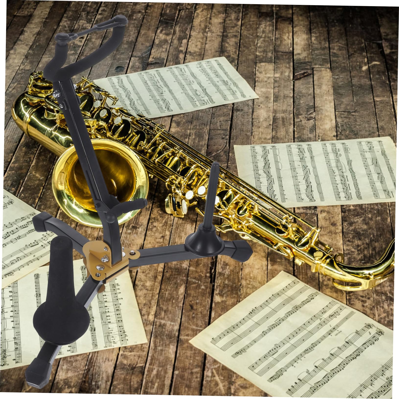 Supporto Sax Alto Nero e Pieghevole, Rack Tenore | Ferro, Schiuma e Abs, Uso su Tavolo, per Clarinetto e Collezionista di Sax