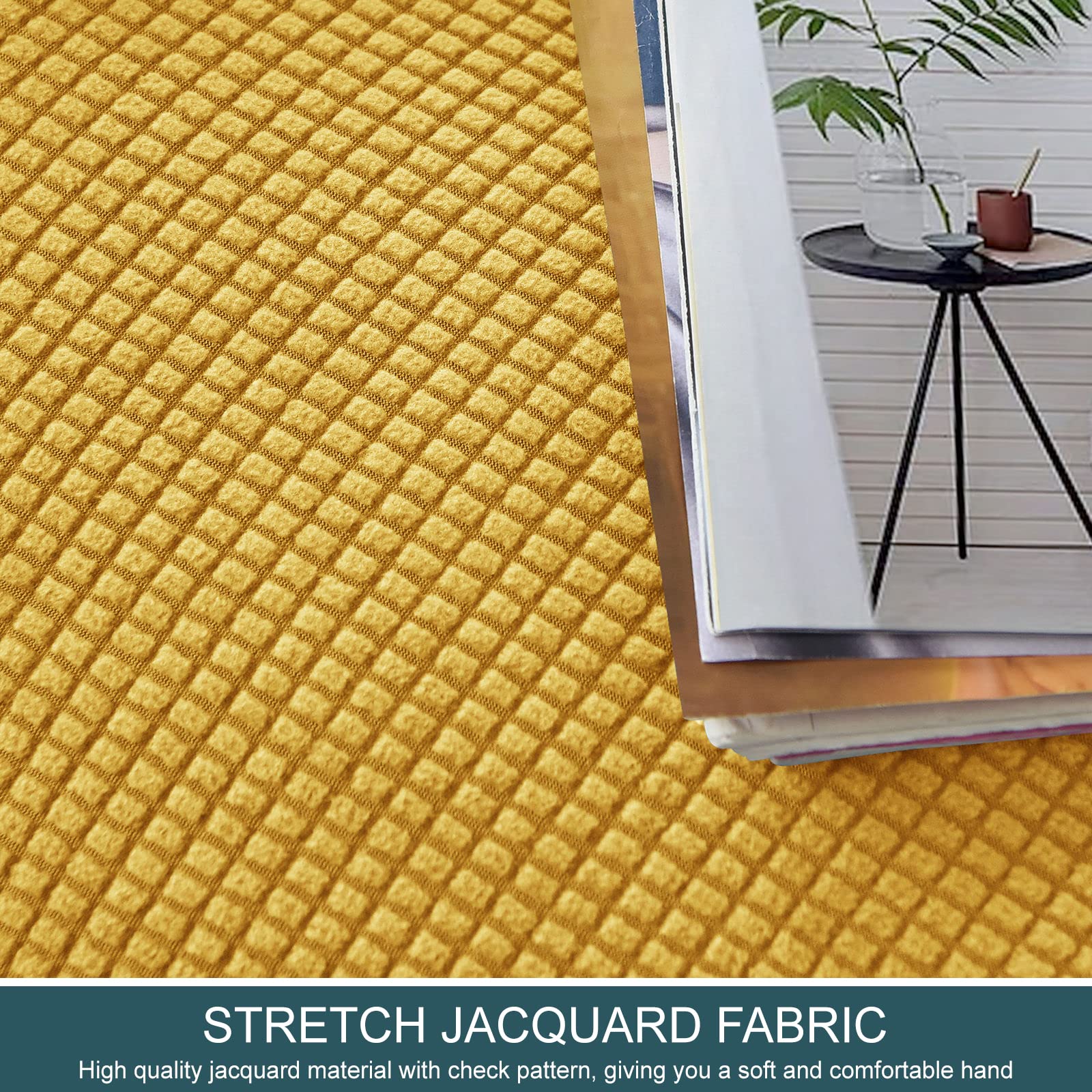 Rectangular Funda Otomana Elásticas, Funda de Reposapiés Elástico Sofá Protector de Puff Jacquard Funda Protectora para Taburete Cuadrado con Parte Inferior elástica-Amarillo-pequeña