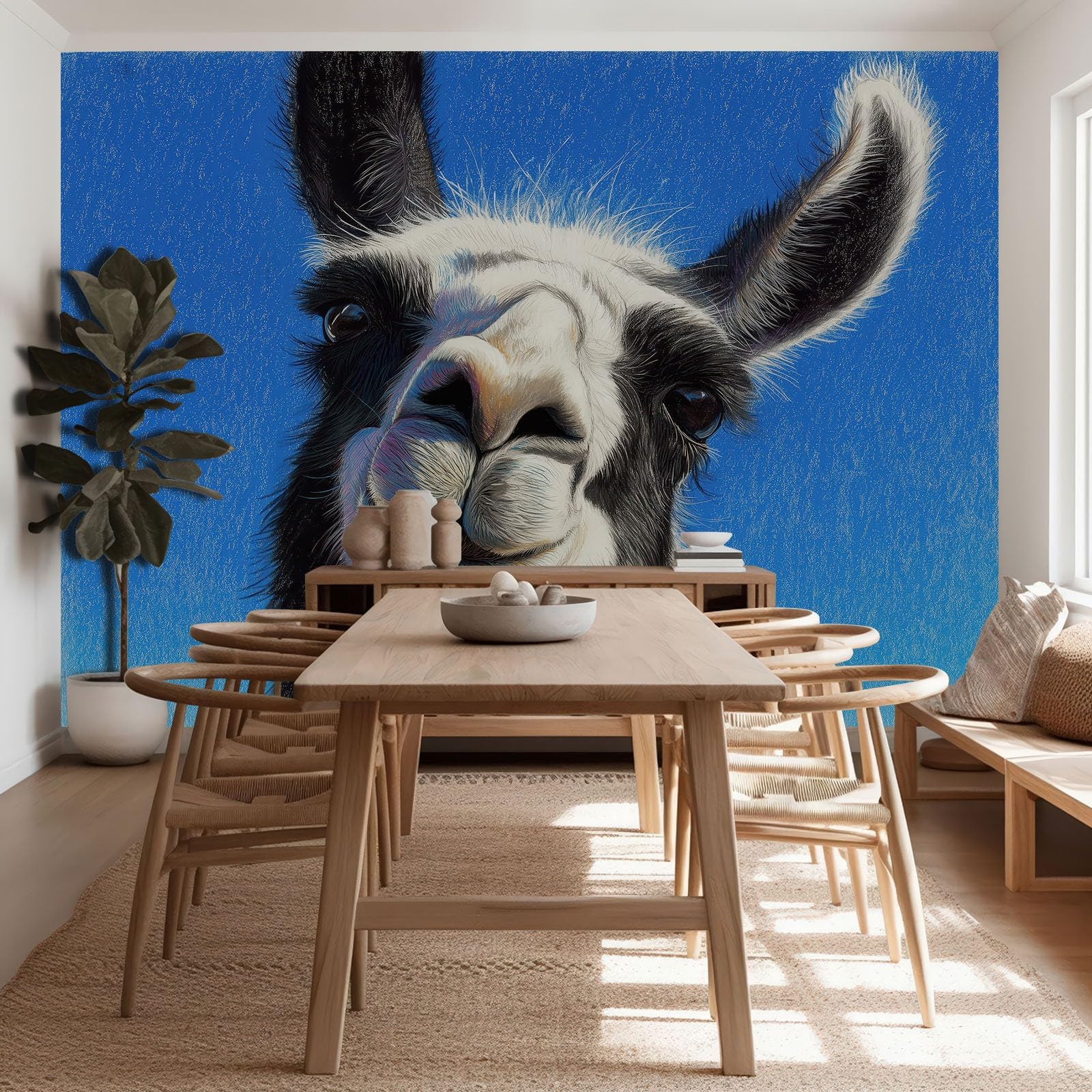 Tapeta zwierzę alpaka 250 x 175 cm panoramiczny gobelin, szkic ołówkiem, tapeta z włókniny do salonu, sypialni, pokoju dziecięcego, dekoracja ścienna