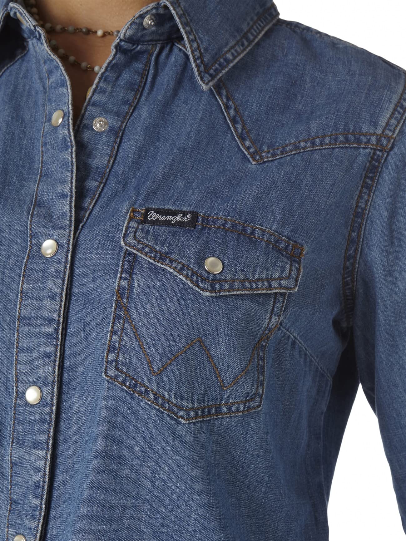 Wrangler Retro Long Sleeve Western Denim Snap Shirt Camisa Mujer (Pack de 1)