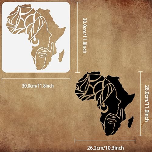 Miniatura 2 de FINGERINSPIRE Plantilla de pintura de mapa africano para mujer, plantilla cuadrada lavable de plástico PET de 11.8 x 11.8 pulgadas para tela, ropa,