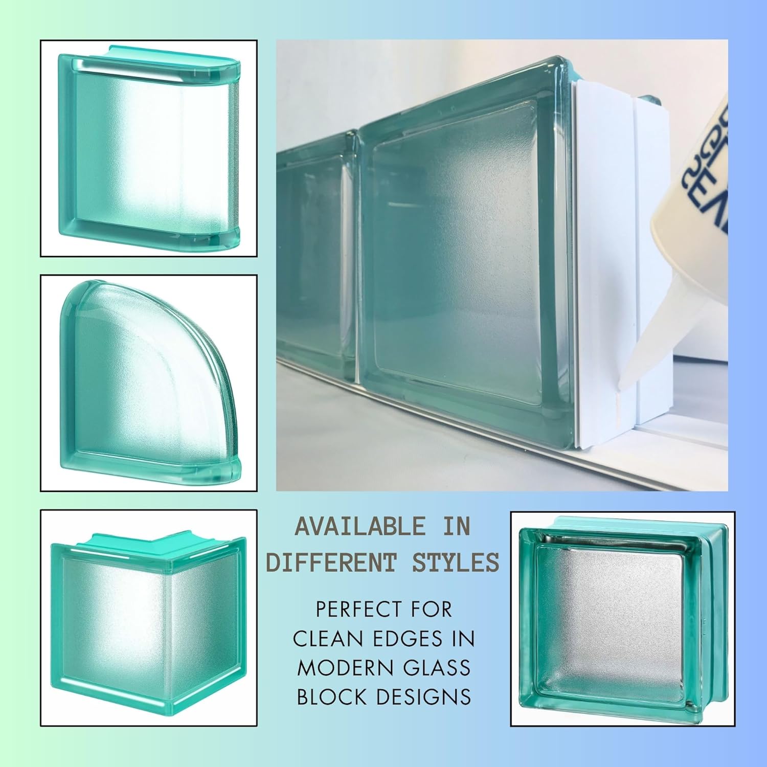6x6x3 Mint Arctic Linear End Block Myminiglass Glass Block