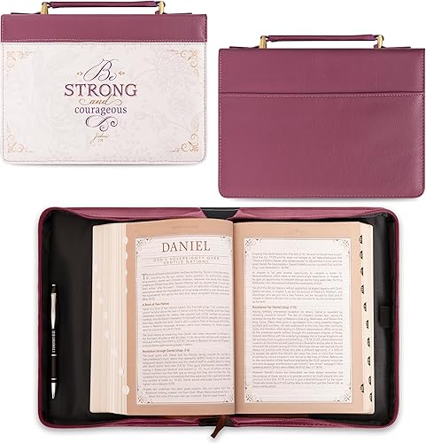 Christian Art Gifts Funda para Biblia de moda rosa ciruela para mujer Be Strong & Courageous - Joshua 19 Escritura inspiradora, funda de cuero
