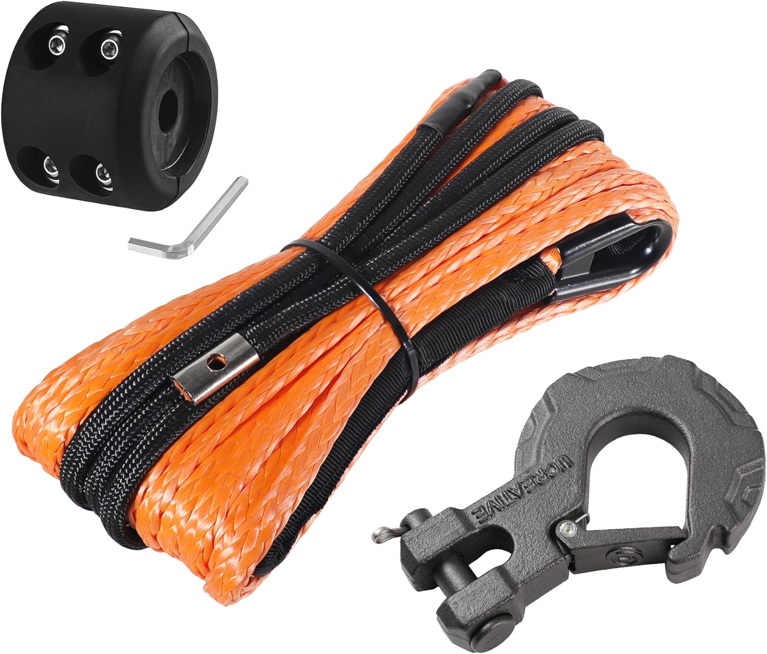 Ucreative 1/4 Inch x 50 Feet Synthetic Winch Rope 10,000LBs Line Cable with Hook and Stopper for ATV UTV (Gray)