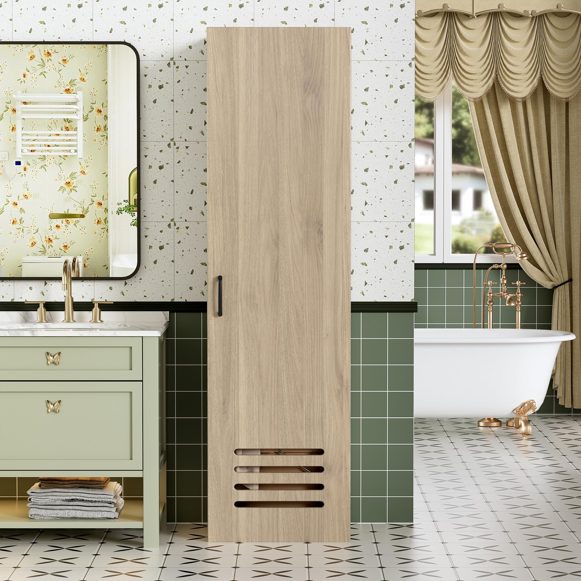 Putzschrank Besenschrank,Putzschrank Schmal 40cm Breit,Mehrzweckschrank Haushaltsschrank Praktische Schrank für Staubsauger Besen,Staubsaugerschrank mit Regale und Kleiderstange,40*30*160cm,Holzfarbe