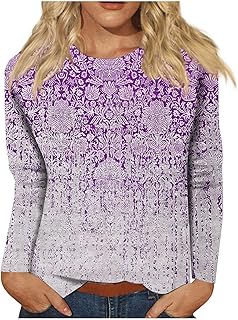 Ladies Funny Print Shirts Women's Long Sleeve Tops UK Casual Fashion Loose Tee Shirts 2023 Women Fall Winter O Neck Tops Halloween Costumes for Women Pullover Comfy Blouse Fashion Graphic Shirts