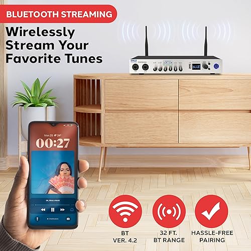 Miniatura 10 de Pyle Sistema de micrófono inalámbrico UHF, Bluetooth, micrófonos de mano, base receptora, frecuencia seleccionable, karaoke, uso profesional,