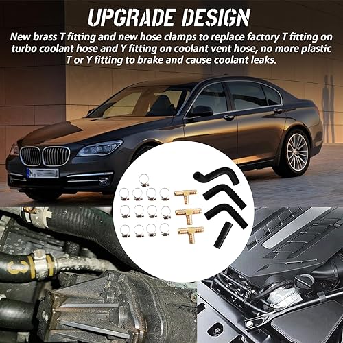 Miniatura 5 de 06-009-50005 Kit de manguera de reparación de línea de refrigerante (4 mangueras 13 abrazaderas 3 accesorios en T de latón) compatible con motor BMW