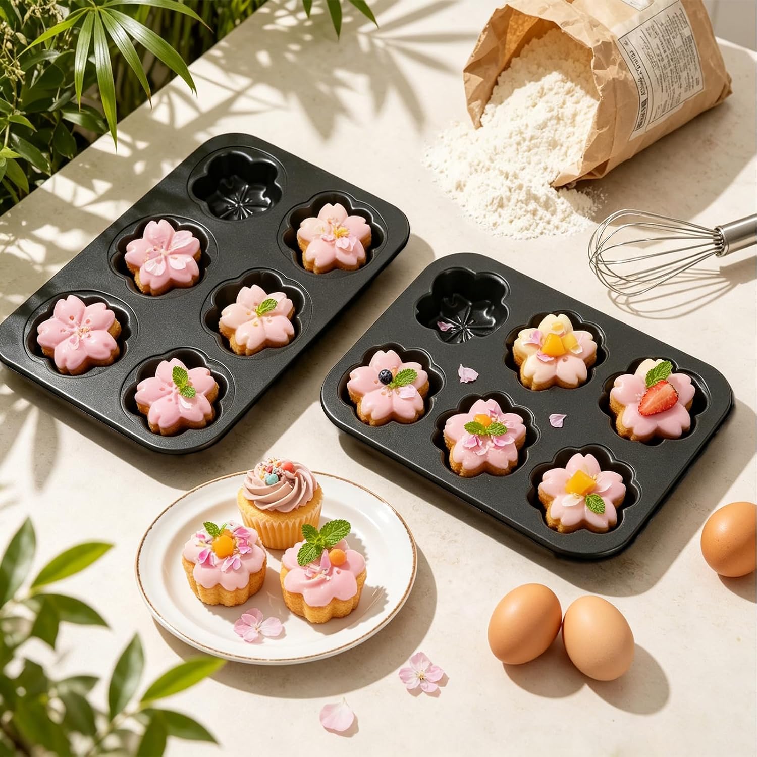 Carbon Steel Mini Sakura Cake Pan, Nonstick Cherry Blossom Mold for Baking, PFOA-Free Flower Shaped Bakeware, Ideal for Muffins, Brownies, Cakes