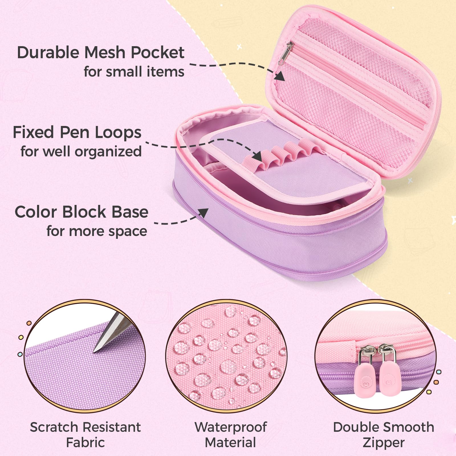 rockpapa Expandable Cute Pencil Case for Girls Aesthetic Pencil Case with Compartments - Image 3