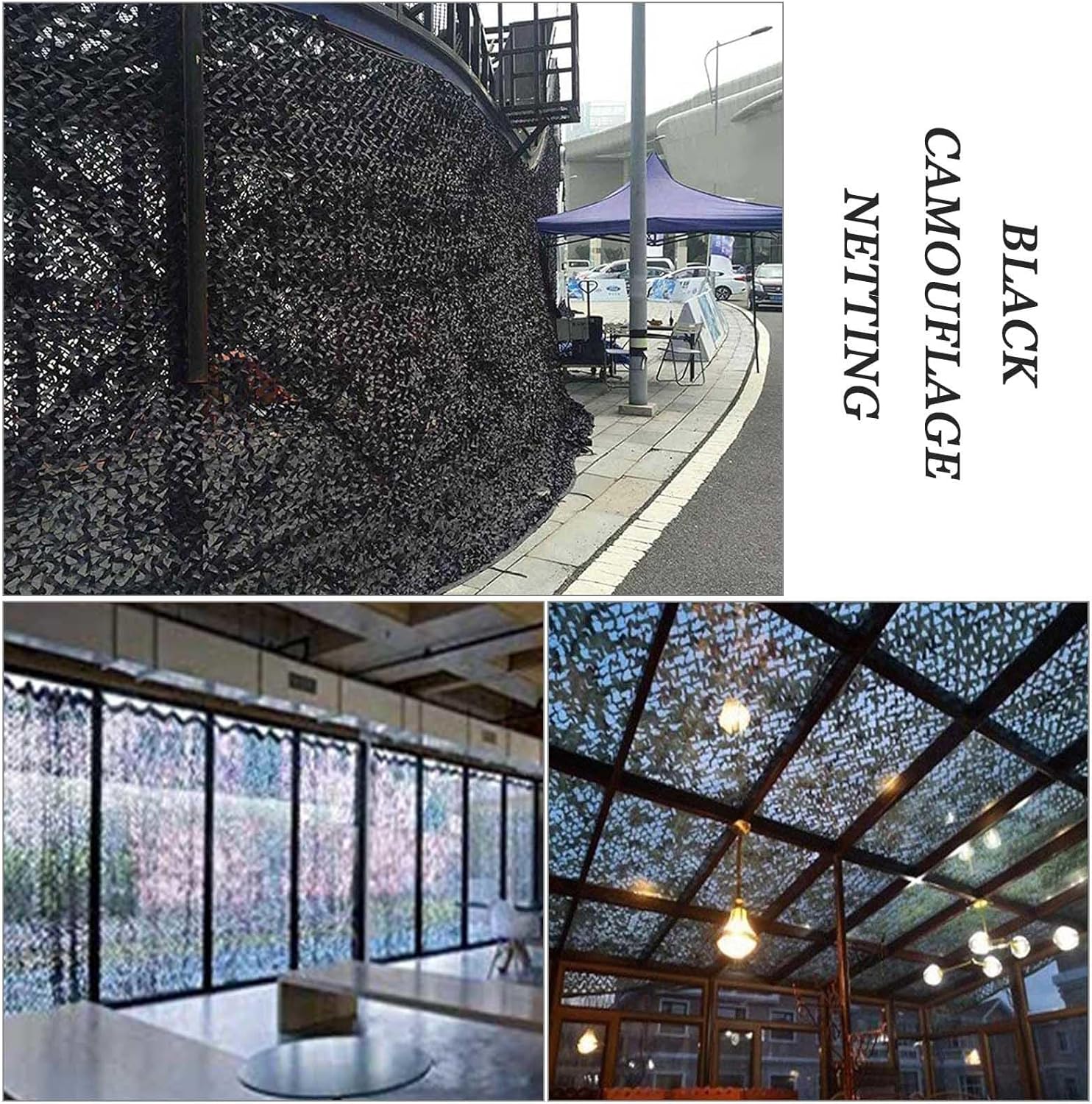 Camo Netting, 2x4m 3x5m 4x6m 5x6m 6x7m 8x10m Sunscreen Camouflage Net, Black, Pergola Shade Net, Military Hunting Camouflage Netting, Camouflage Tarpaulin,black-3x4m(9.8 * 13ft)