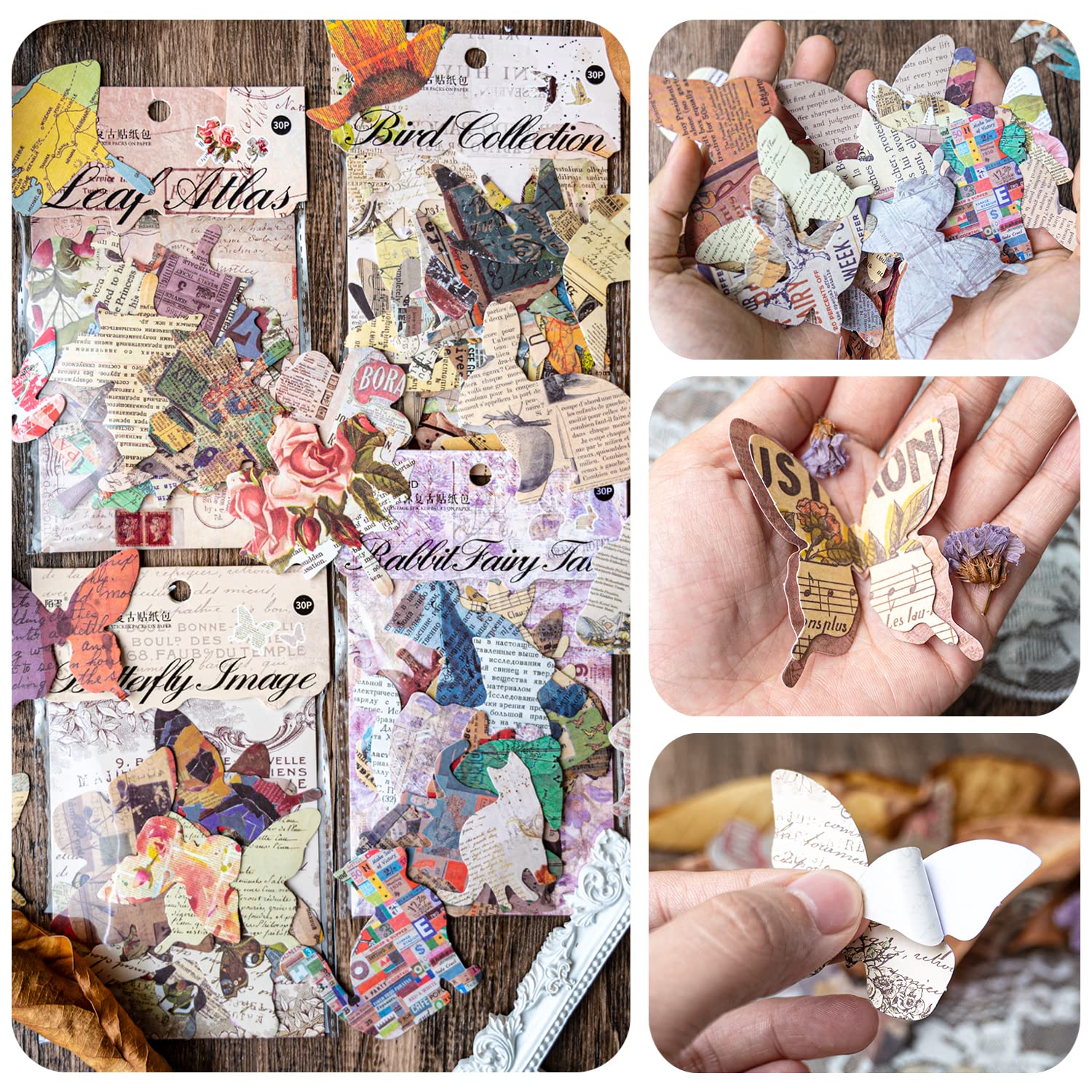 Mayplous Vintage Kraft Paper Scrapbook & Planner Stickers, 4 Packs Butterfly, Bird - Image 4