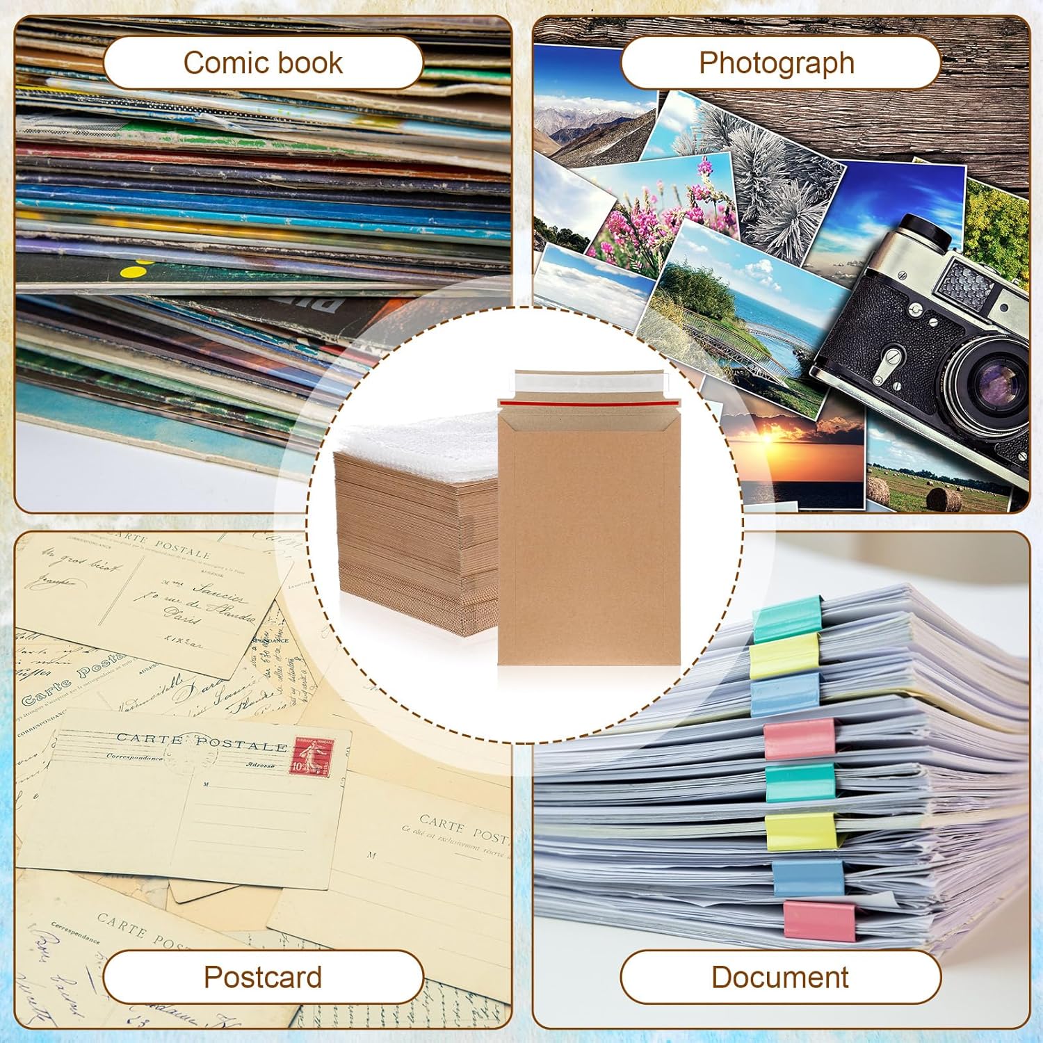 MotiMind 50 Pcs Comic Book Mailers Ship Envelopes Box 8.27 x 11.42 Inches with Bubble Protector, Flat Rigid Brown Kraft Paper Mailers with Self Adhesive Seal for Shipping Photos, Magazines