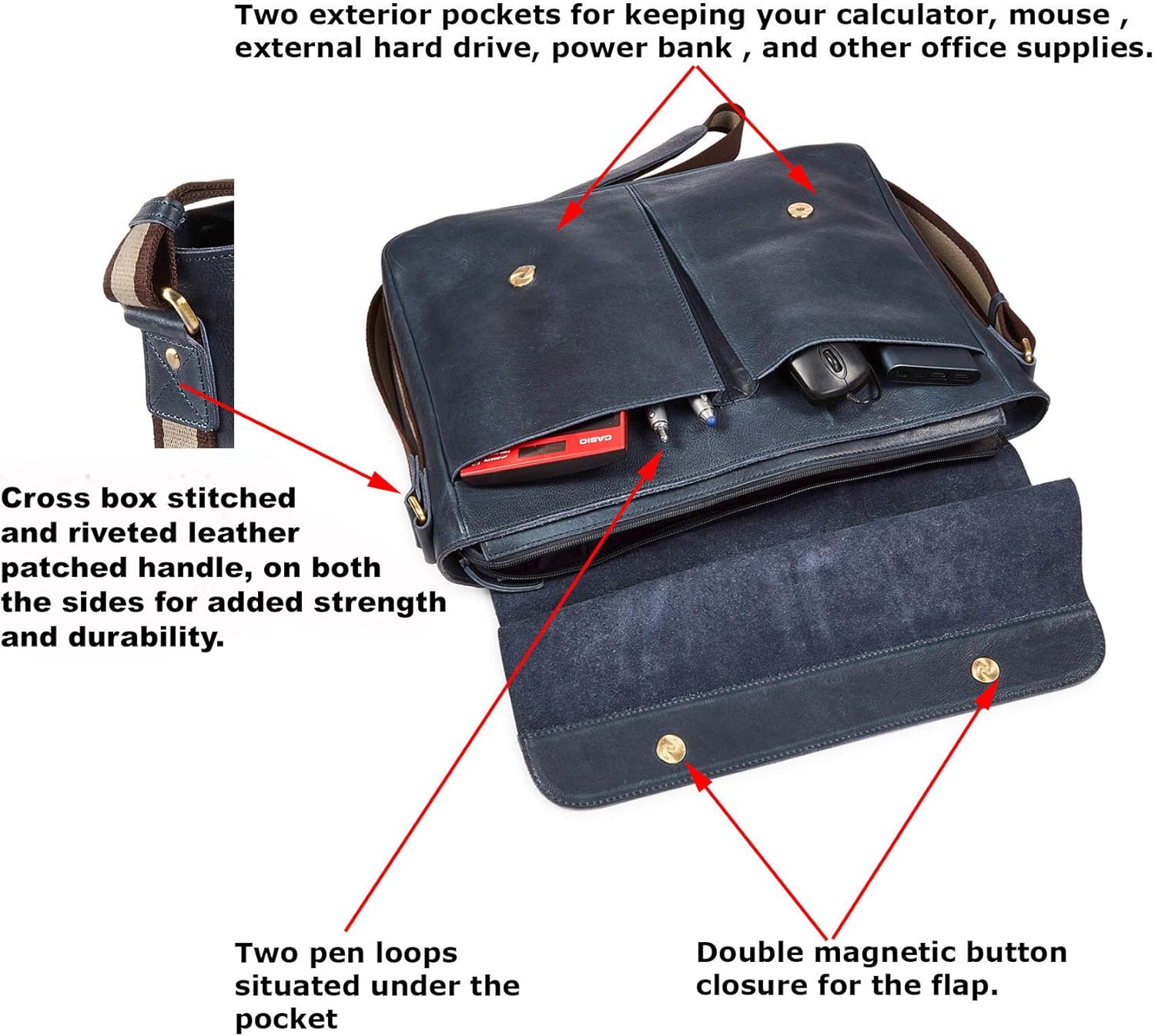 Real Leather Laptop Bag Men Women Distressed Vintage Messenger Satchel Shoulder Bag Up To Fit 16 Inch - Image 3