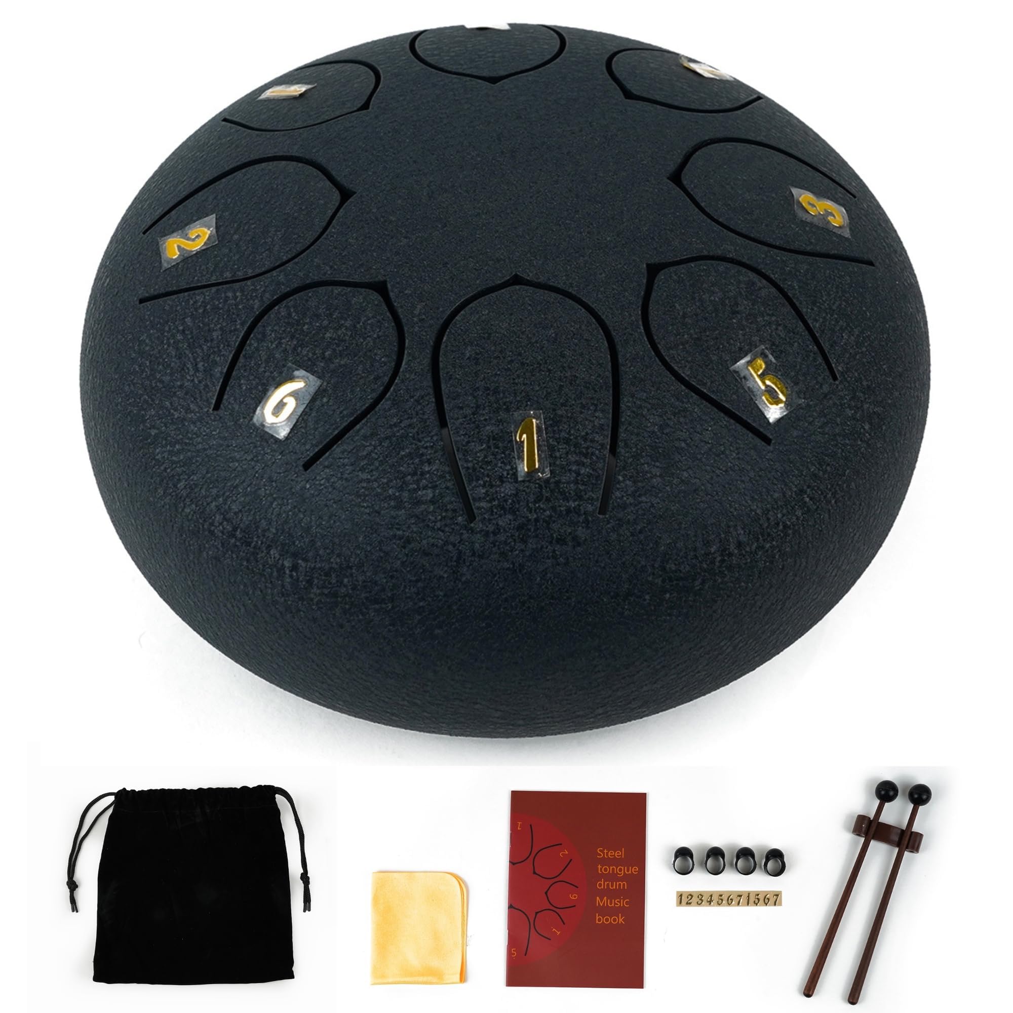 - 8 Notes 6 Inch Grey Bali Hai Alloy Steel Tongue Drum – Handpan Percussion Drum for Kids & Adults, Meditation, Yoga, Music Therapy – Includes Mallets, Finger Picks & Travel Bag – Grey Bali Hai