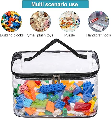 Miniatura 4 de Paquete de 4 bolsas grandes de almacenamiento transparentes para juguetes con etiqueta de nombre, bolsa organizadora de juguetes de PVC impermeable