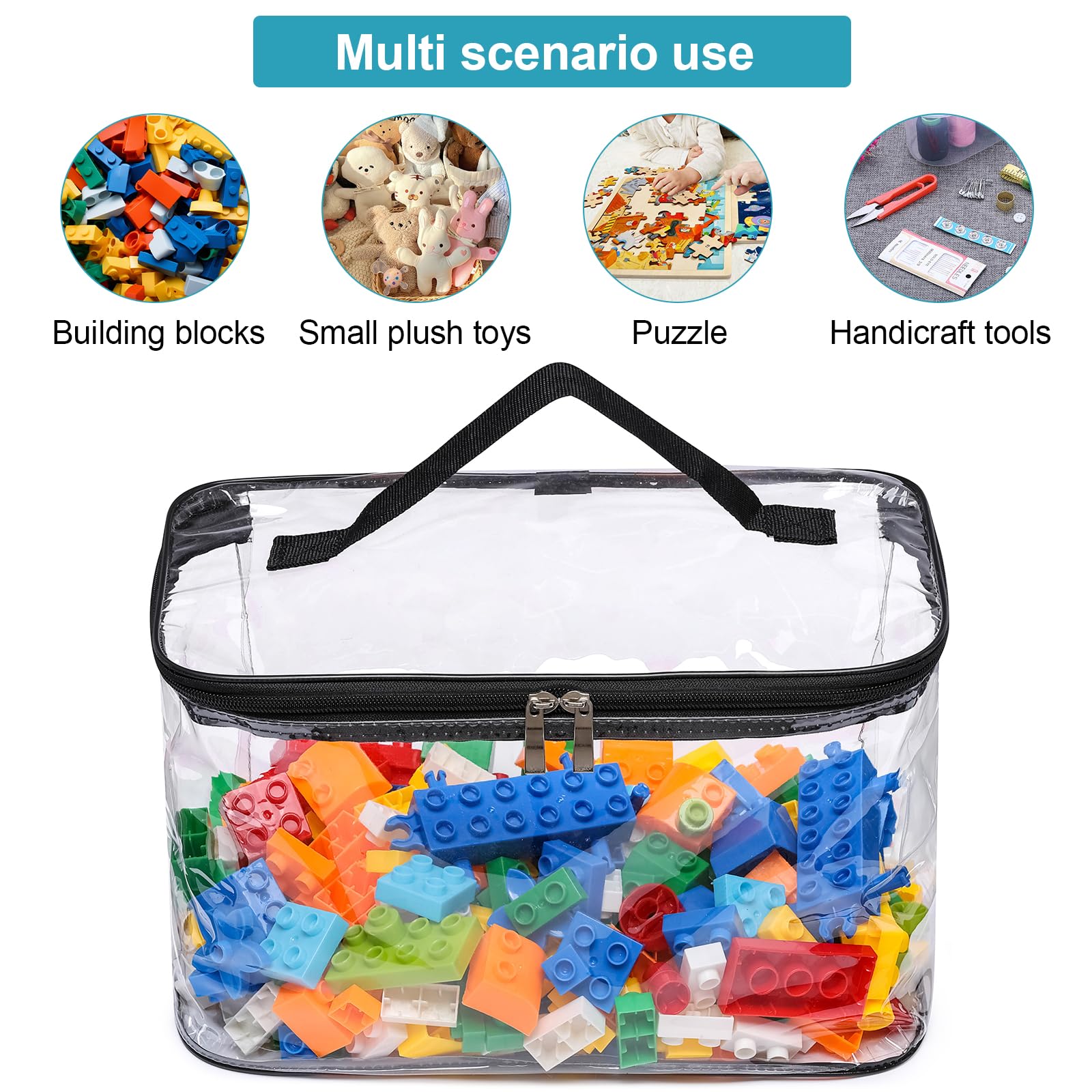 Paquete de 8 bolsas de almacenamiento transparentes grandes para juguetes con etiqueta de nombre, estuche organizador de juguetes de PVC resistente al agua para juegos de mesa, bloques de construcción