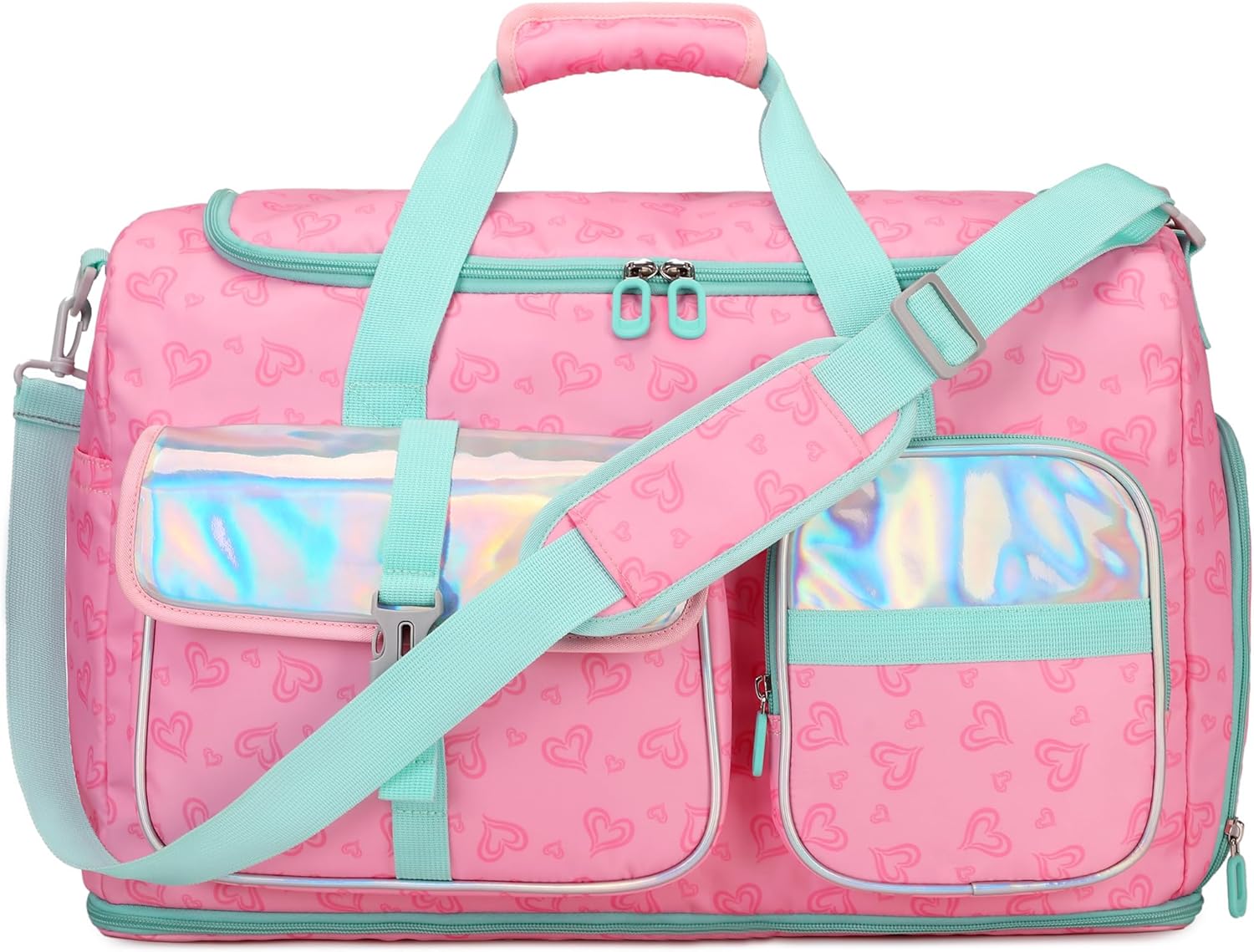 PIG PIG GIRL Women's Gym Bag Travel Duffel 40L Expandable 8L with Shoe Compartment Wet Pocket for Yoga Fitness Overnight Weekender Black, Pink