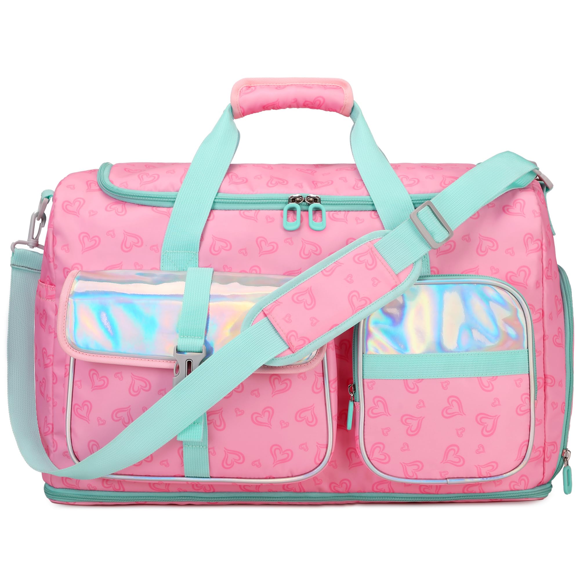 PIG PIG GIRL Women's Gym Bag Travel Duffel 40L Expandable 8L with Shoe Compartment Wet Pocket for Yoga Fitness Overnight Weekender Black, Pink