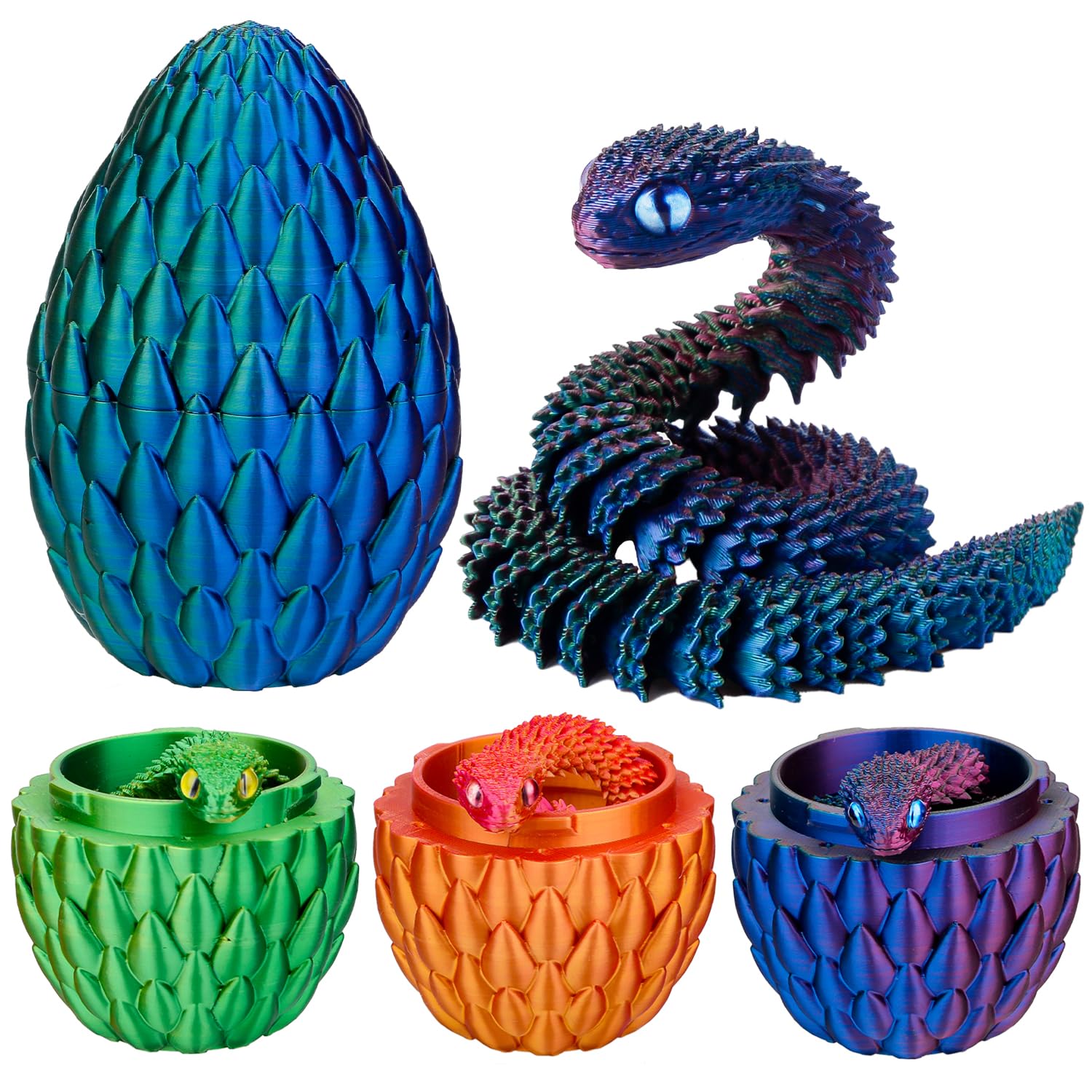3D Printed Fidget Toy, 3D Printed Snake in Egg, 3d Printed Animals Collectable 3D Dragon Egg Snake Toys for Home and Office Decoration