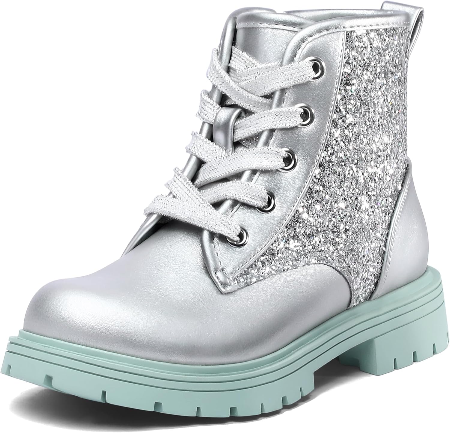 K KomForme Girls Glitter Ankle Boots Lace Up Waterproof Combat