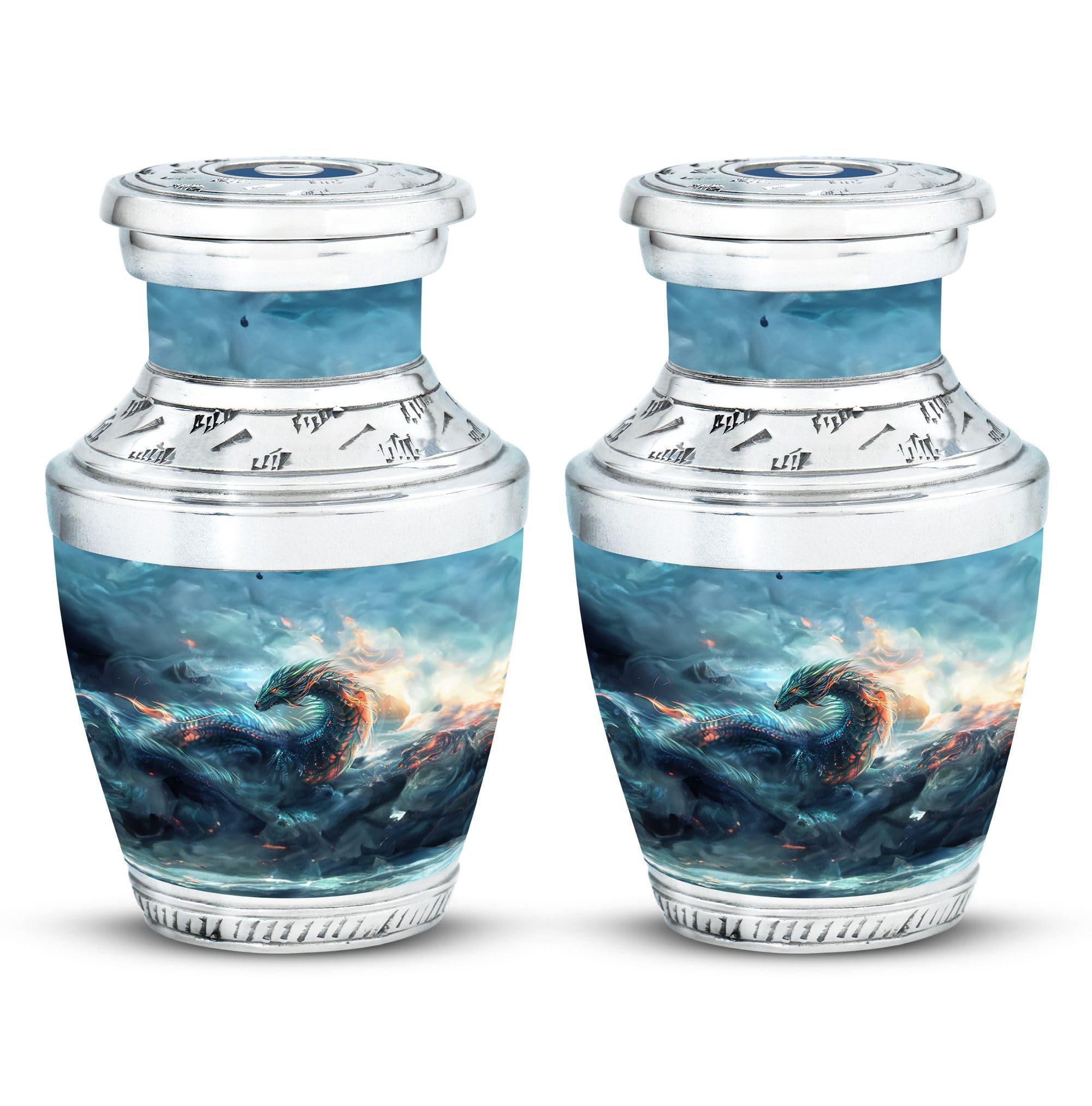 YATHABHISA Dragon Urn, Pack of 2 - Mini Cremation Keepsake Urn for Adults - Funeral Urn Adult Male & Female - Small Urn for Human Ashes - Memorial for Human Remains - Funeral Decorative Urns