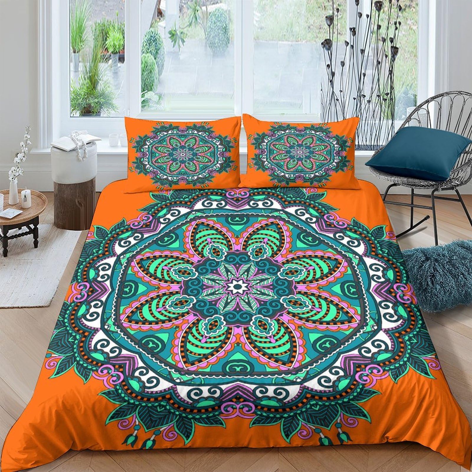 Ctjqhvkz Style-4 3D Printed Mandala Floral Fitted Sheet Microfiber Orange Abstract Mattress Cover For Bedroom Guest Room Decor Washable Single（135X200cm）