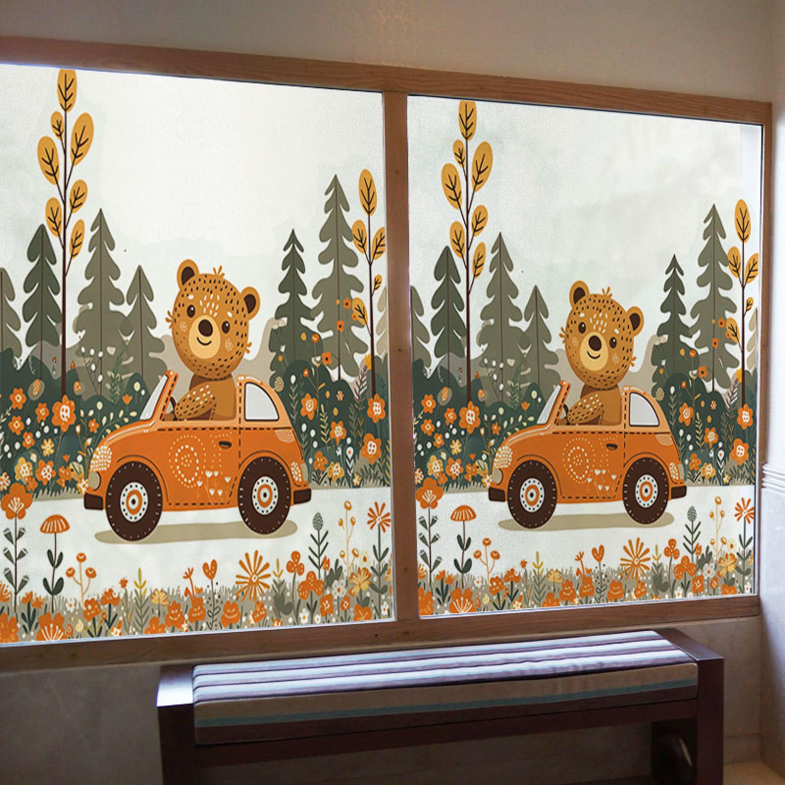 JFGCTYHXY Window film, Cartoon Bear Privacy Film for Glass Windows,Blackout Self-Adhesive,Opaque for Bathroom,Static Outdoor(60x58cm/2pcs)