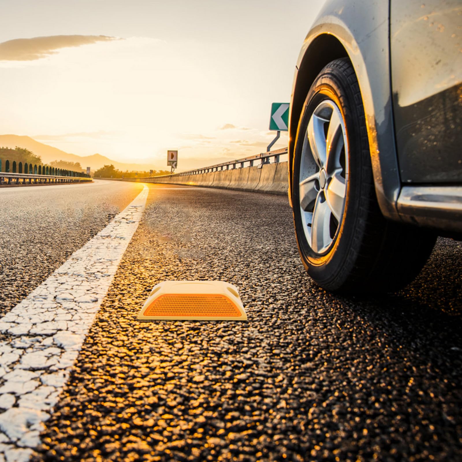 Reflektierende Autobahn Geschwindigkeitspufferplatten aus Kunststoff Mittlere Größe Wetterfest Stoßfest Gelb 4 Stück für Verkehrsberuhigung und Straßensicherung