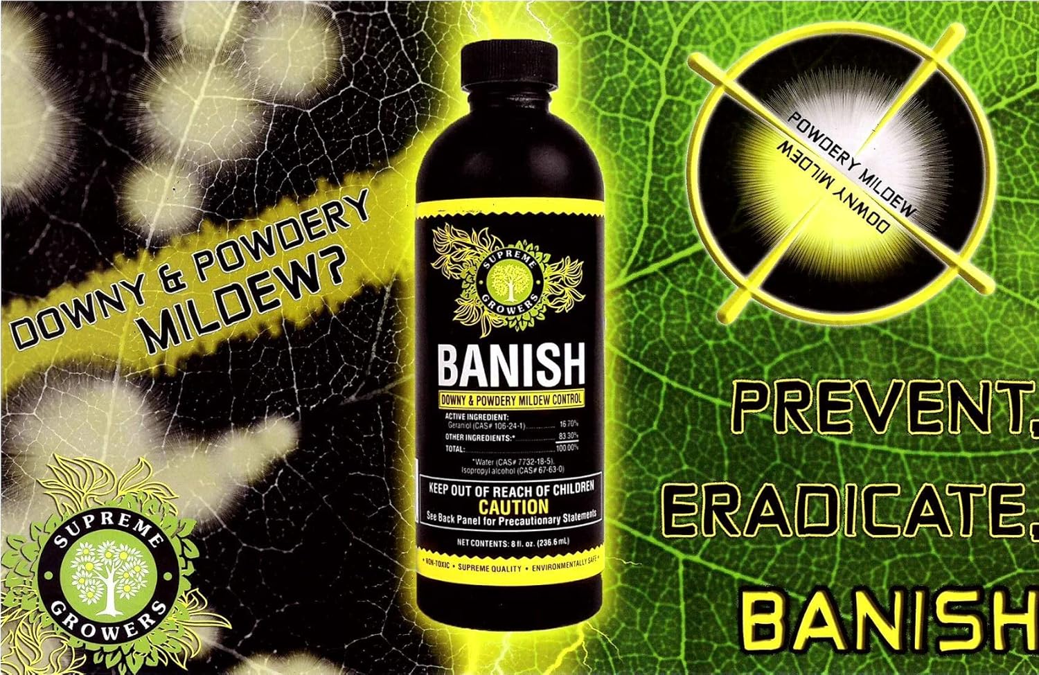 Banish All Natural Fungicide Downey & Powdery Mildew Control Mixes to 960 Gallons of Non-Toxic Spray Proprietary Mixture of Powerful Natural Geraniol 1 Gallon Concentrate