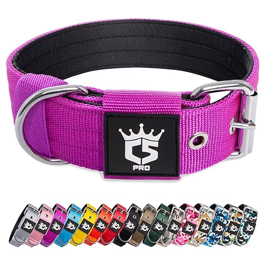 TSPRO Tactical Dog Collar 1.5 inch Wide Dog Collar Military Grade Strong Dog Collar Thick Dog Collar Heavy Duty Metal Buckle Dog Collar(Purple-L)