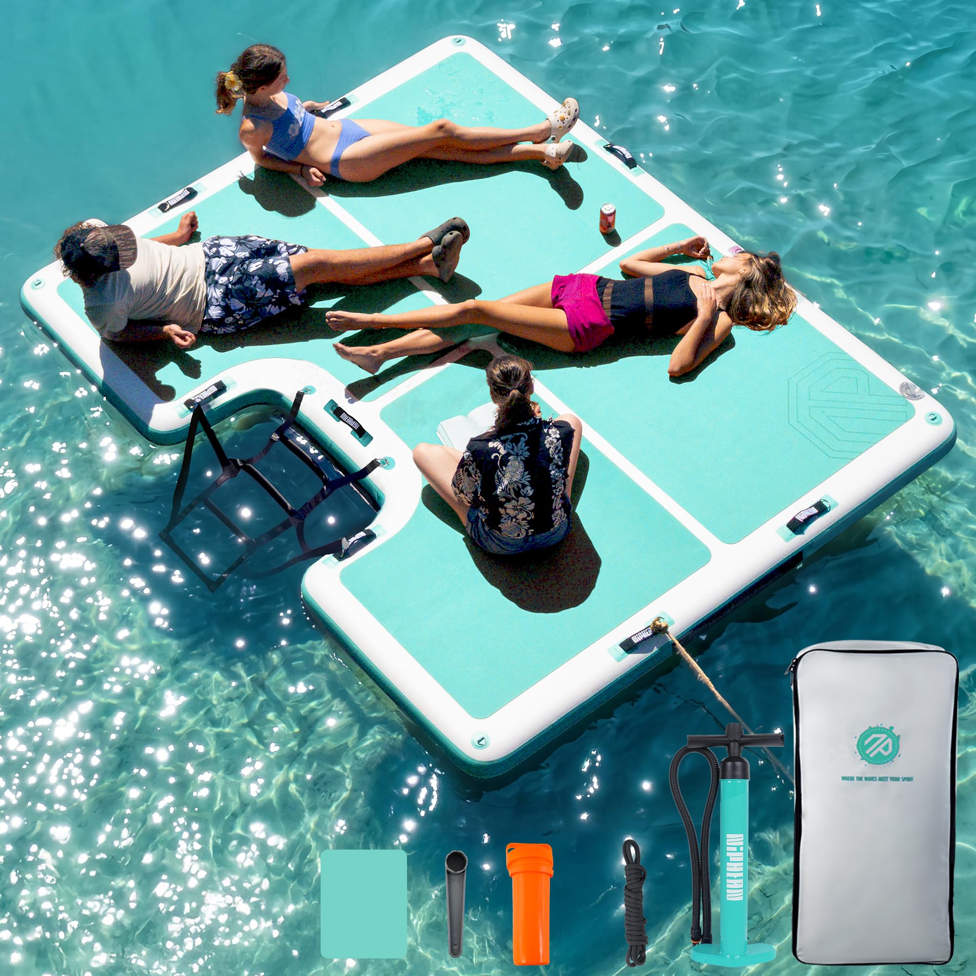 Niphean Floating Dock, Non-Slip Inflatable Dock with Upgraded Ladder