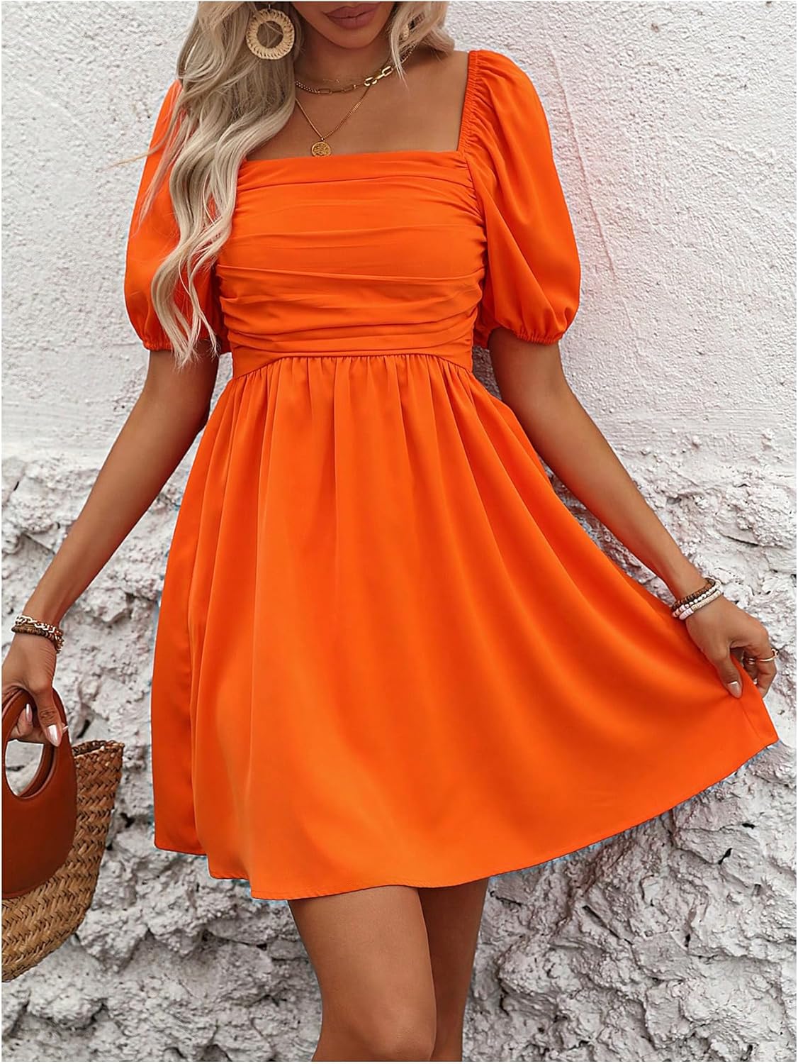 Floerns Women's Puff Short Sleeve Boho Dress Square Neck Summer A Line Dresses - Image 4