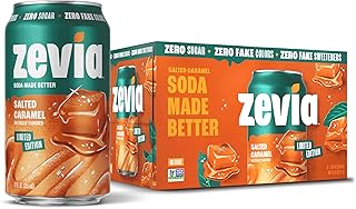 Zevia Zero Sugar Soda, Salted Caramel, 12 oz Cans (6-Pack) – Caffeine Free, Naturally Sweetened, No Calorie Soda - Non-GMO Project Verified, Gluten-Free, Vegan