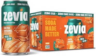 Zevia Zero Sugar Soda, Salted Caramel, 12 oz Cans (6-Pack) – Caffeine Free, Naturally Sweetened, No Calorie Soda - Non-GMO Project Verified, Gluten-Free, Vegan