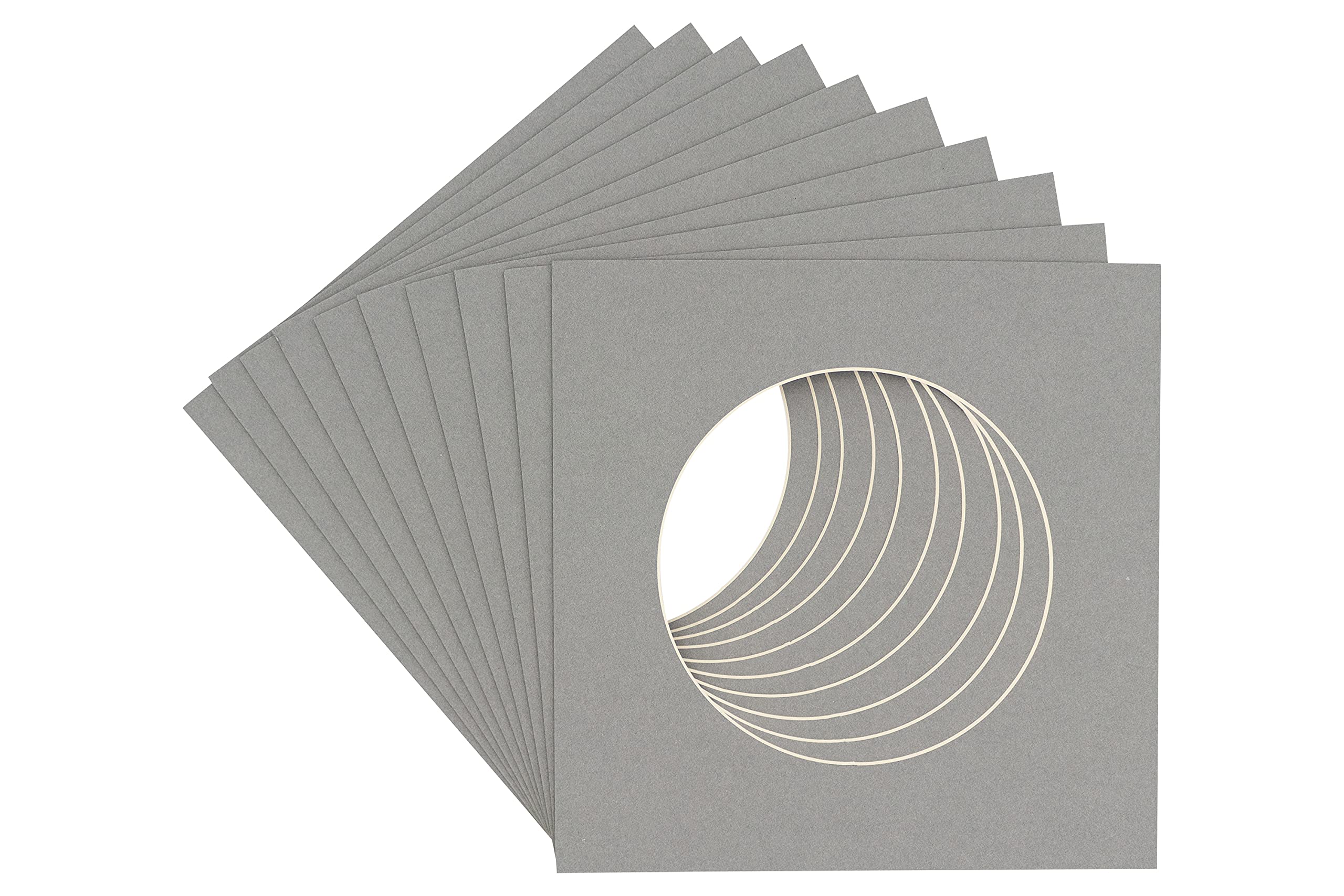 CountryArtHouse Mid Grey Acid Free 18x18 Circle Picture Frame Mat with White Core Bevel Cut for 14x14 Pictures - Fits 18x18 Frame - Pack of 1 Matboard Show Kit with Acid Free Backing & Clear Bag