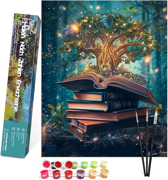 Bougimal Malen Nach Zahlen Erwachsene Landschaft ohne Rahmen inklusive Pinsel und Acrylfarben - 40 x 50 cm, Magischer Baum - 1