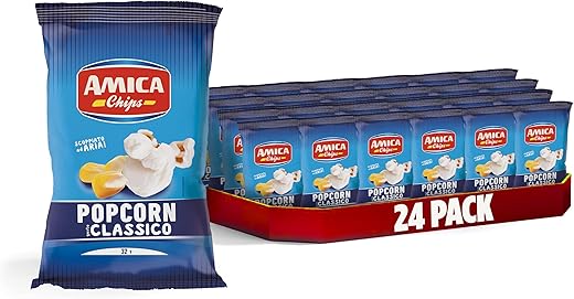 AMICA Chips | Pop Corn Classic Flavour, Air Broken Salt Snacks, with Sunflower Seed Oil, 24 x 32 g
