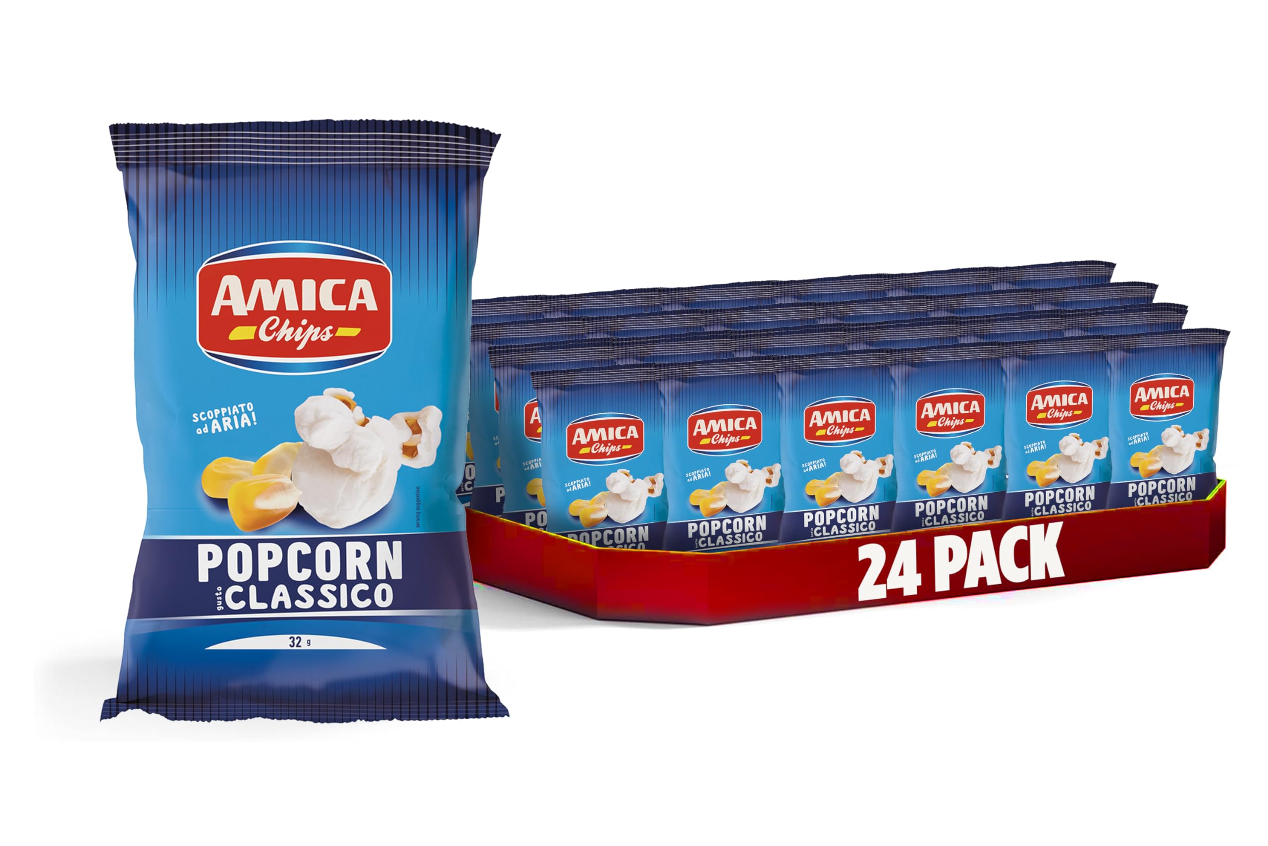 AMICA Chips | Pop Corn Gusto Classico, Snack Salati Scoppiati ad Aria, Con Olio di Semi di Girasole, 24 Pezzi x 32 gr