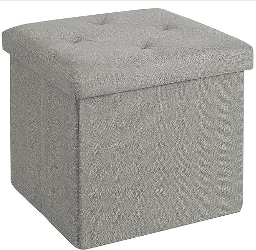 Vista 44 de VECELO Otomana de almacenamiento, reposapiés plegables de 11.8 pulgadas, taburete multiusos para reposapiés, otomanas plegables de tela de lino