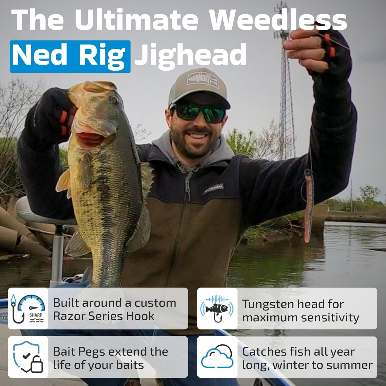 Harmony Fishing - Tungsten Offset Weedless Ned Rig Jigheads (5 Pack)