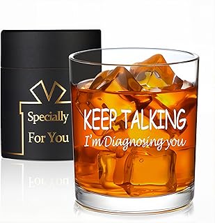 Keep Talking I'm Diagnosing You Whiskey Glass, Funny Christmas Birthday White Elephant Gifts for Psychiatrist Psychologist Counselor Therapist Doctor 10 OZ Old Fashioned Glass with Gift Box