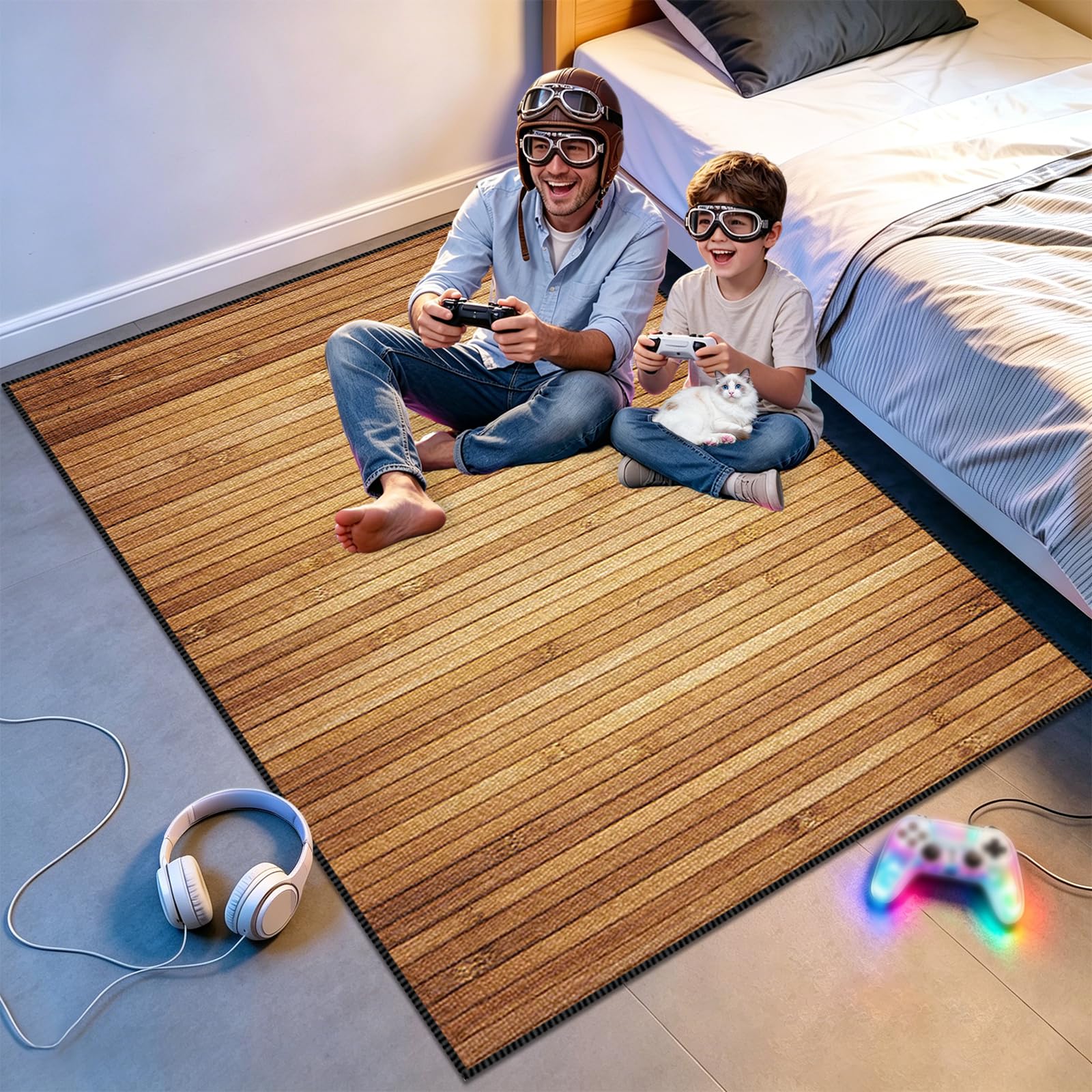 Tappeto da Gioco per Camera da Letto Dei Ragazzi Tappeto per Sedia Gaming 3D Gaming Tappeto Sedia Tappeto Ufficio Salvapavimento Antiscivolo Decorazione per Soggiorno, Sala Giochi Marrone 140 x 200cm