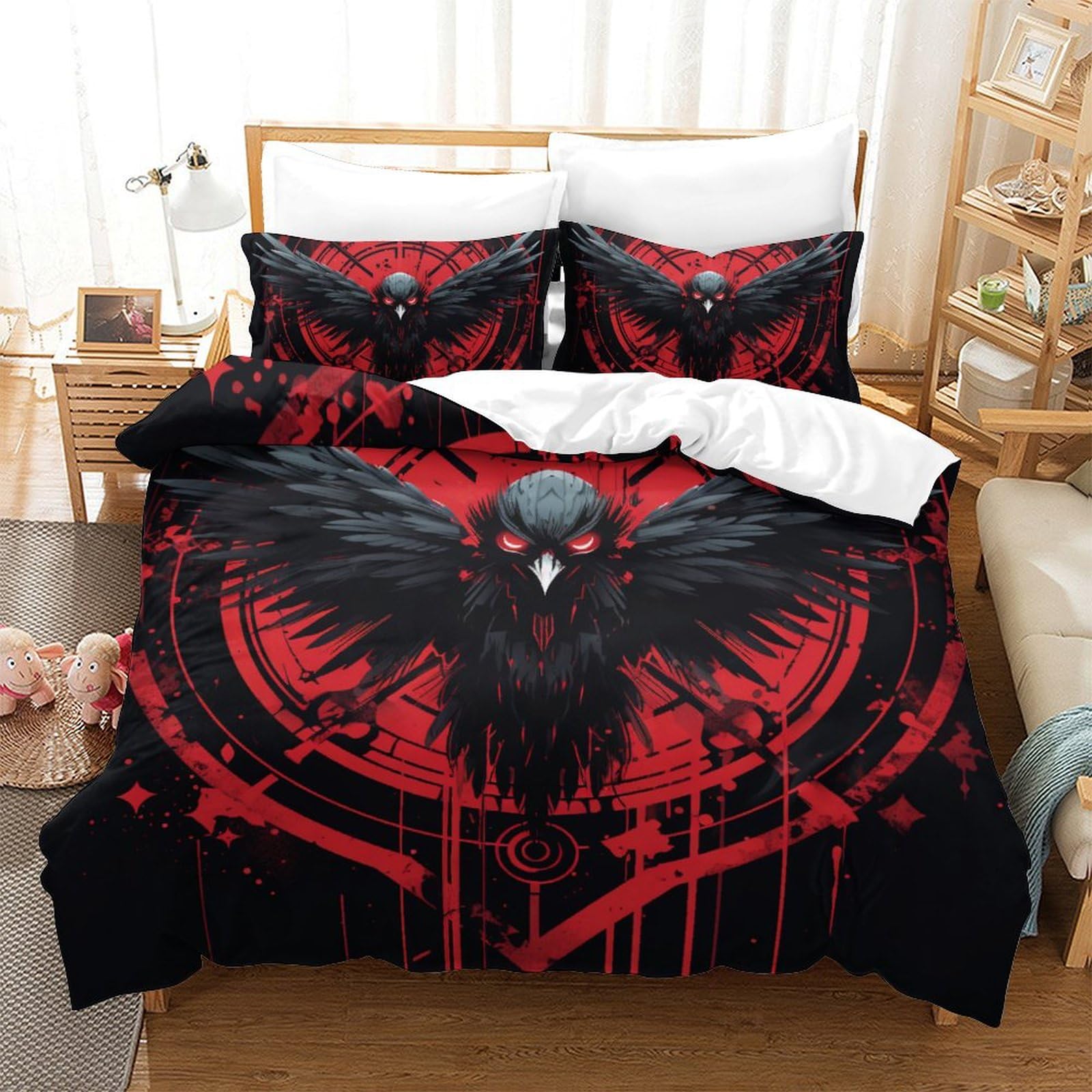Housse de couette aigle lit king anti-plis en microfibre douce facile à laver