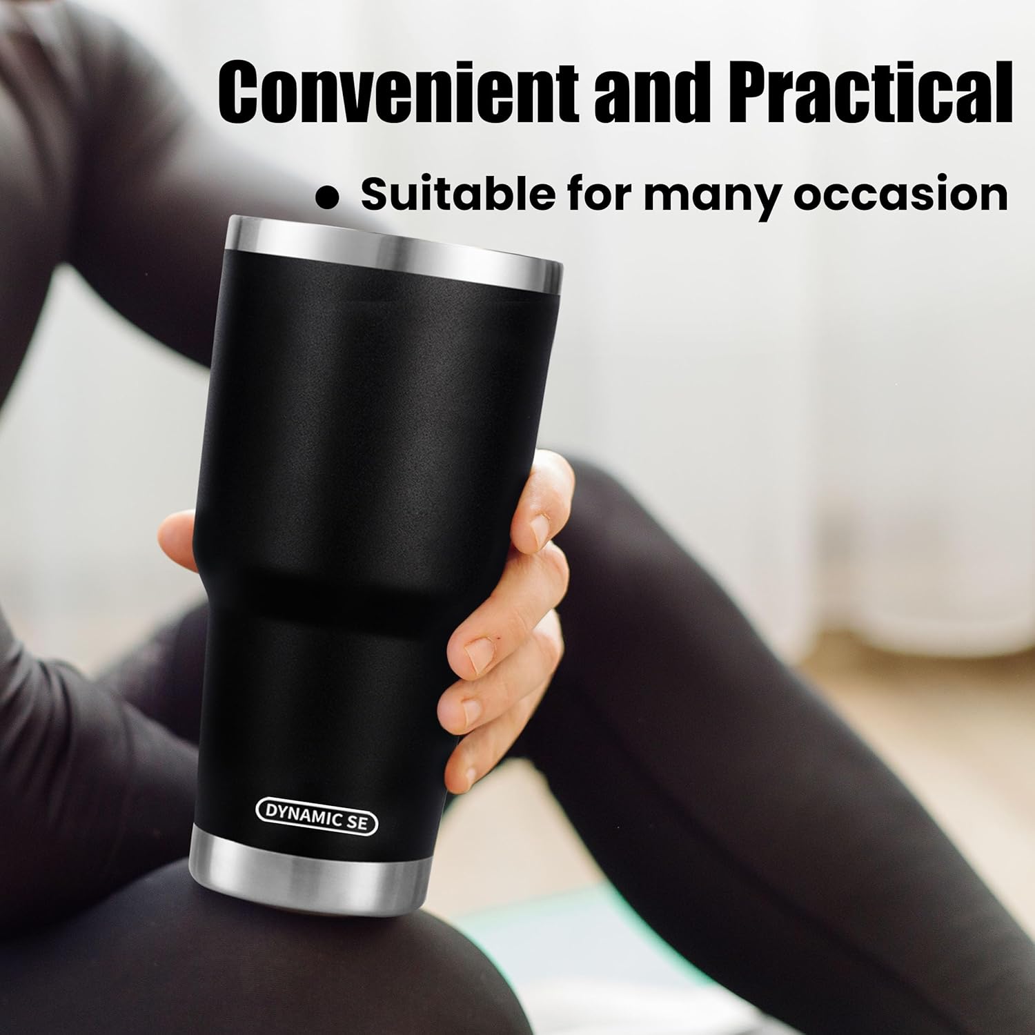 D·S 30 oz Black Tumbler Stainless Steel Double Wall Vacuum Insulated Mug with Straw and Lid, Cleaning Brush for Cold and Hot Beverages - Image 6