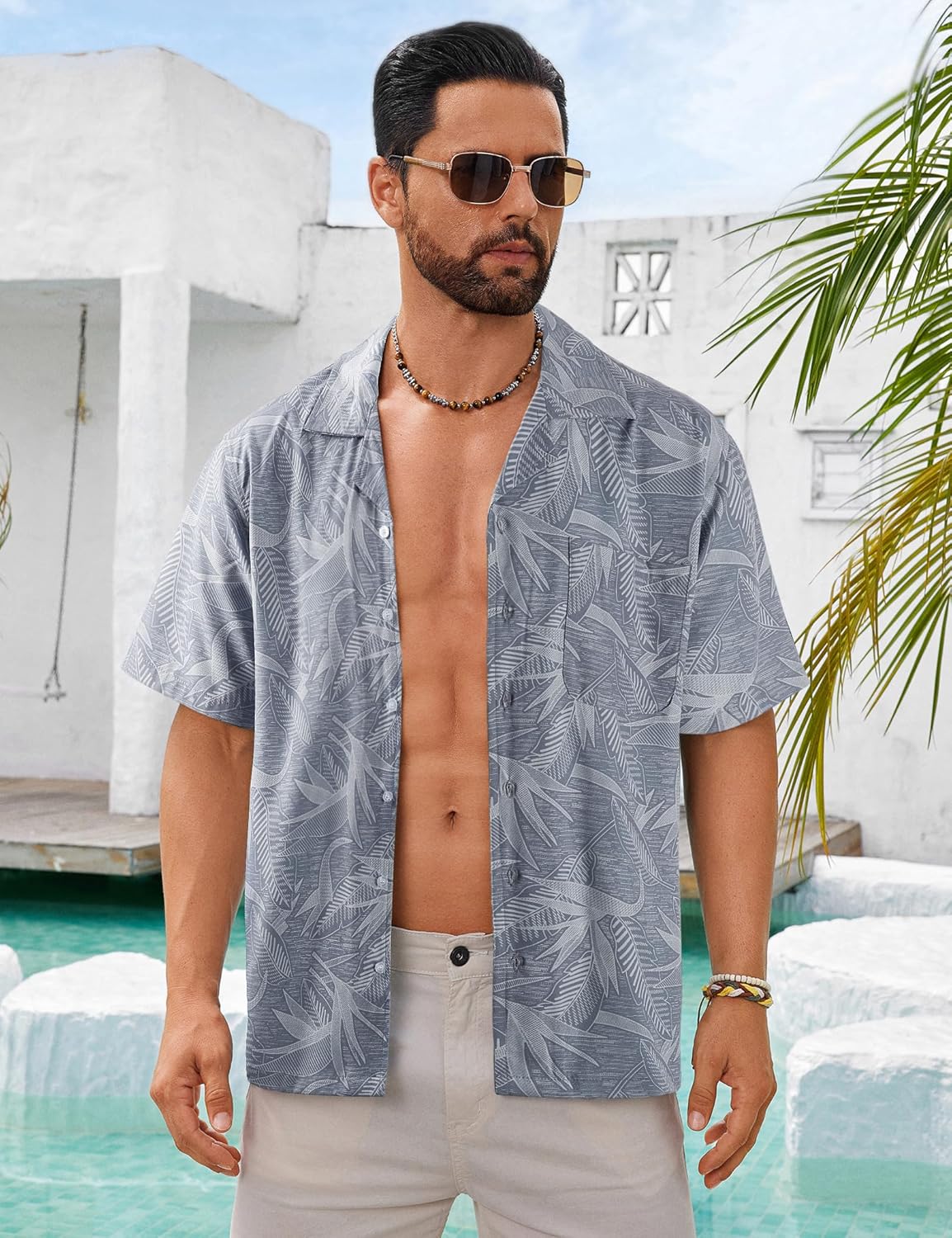 BOJIN Men's Hawaiian Shirts Short Sleeve Button Down Casual Shirts Summer Printed Tropical Floral Aloha Beach Shirts - Image 2